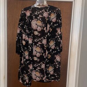 Wallflower Black Kimono with Pink and Cream Floral Design